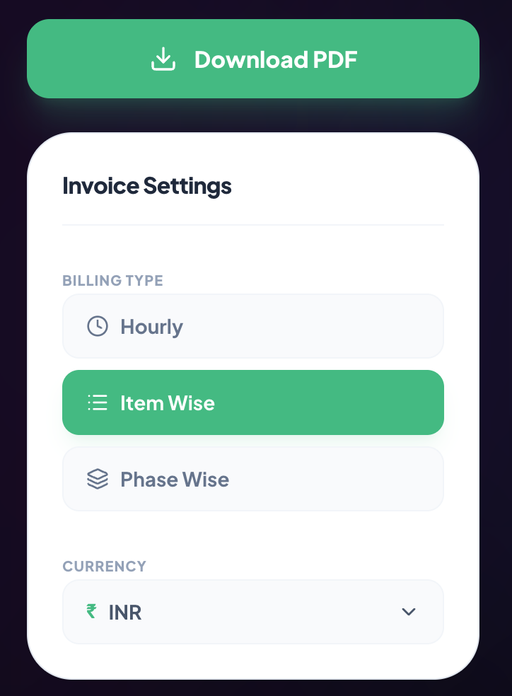 Invoice settings in the CorgenX generator