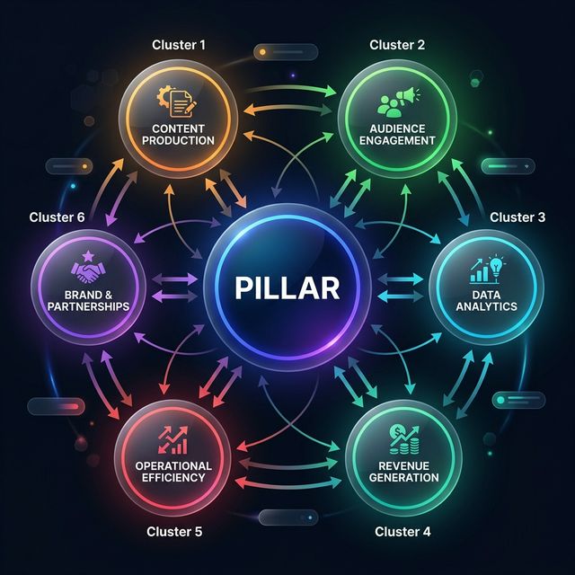 The Pillar-Cluster Diagram: A visual map showing one central "Pillar" circle connected to 5-6 smaller "Cluster" circles, with arrows showing the internal linking flow.